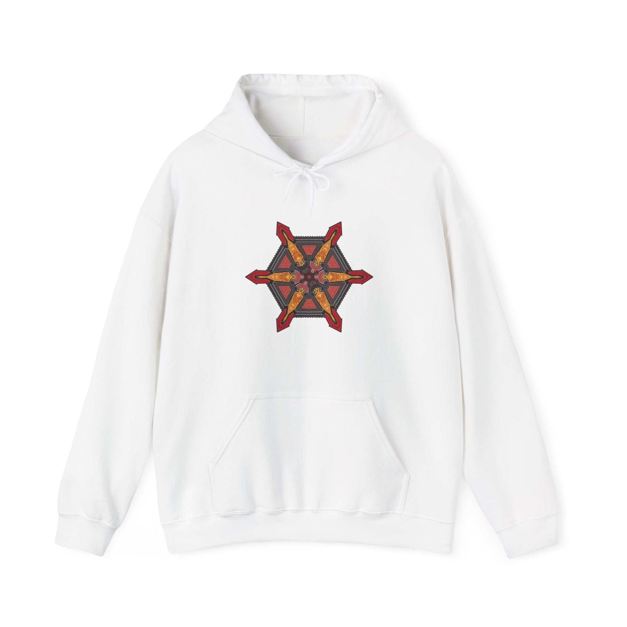 Star of Flames Hoodie — Geometric Fire Mandala Pullover