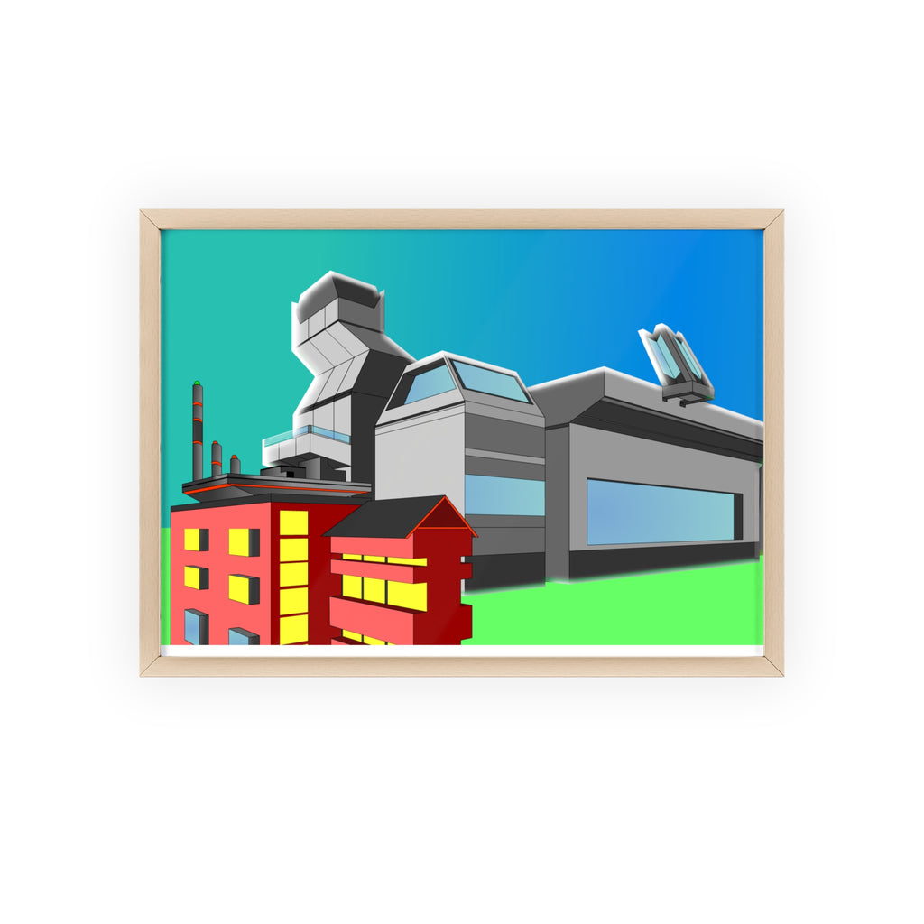 Dystopian Futuristic City Poster with Wooden Frame