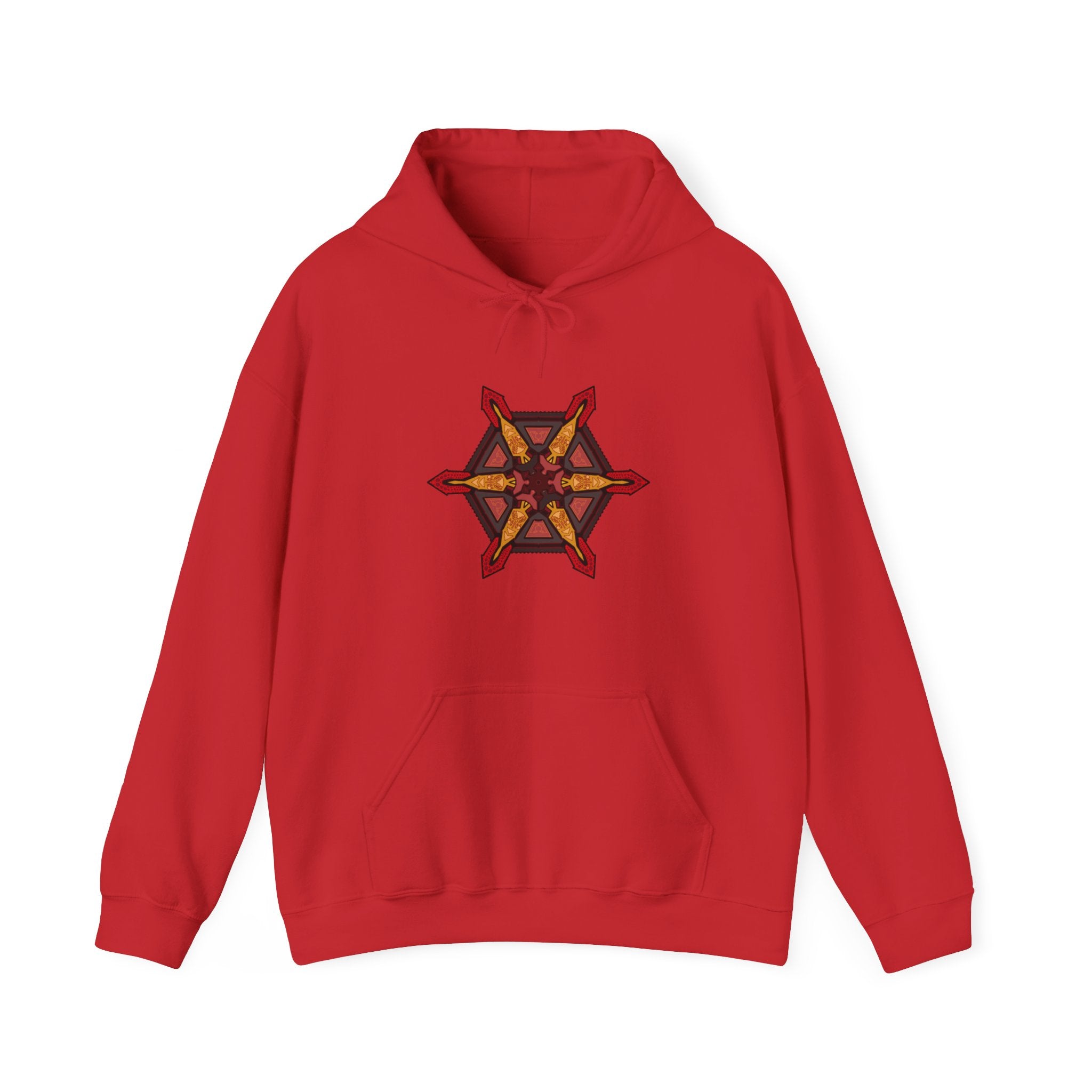 Star of Flames Hoodie — Geometric Fire Mandala Pullover
