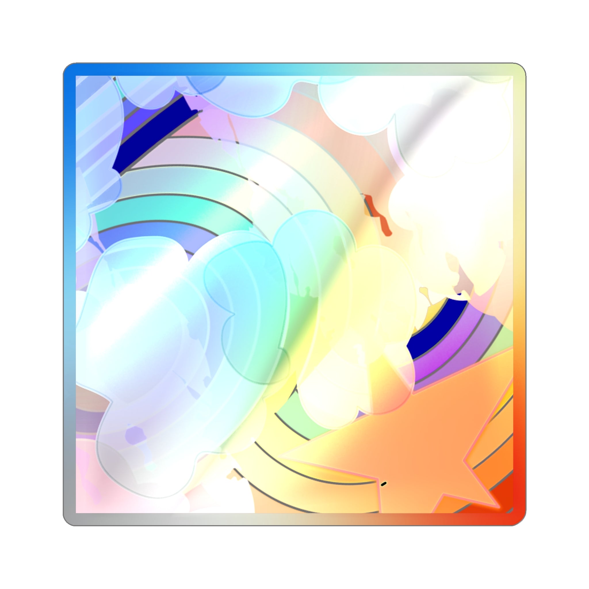 Holographic Rainbow Lightning Die-Cut Sticker – Iridescent Cloud & Star Skateboard Decal