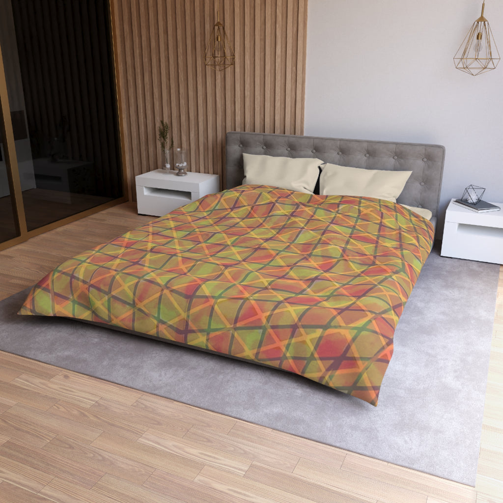 Abstract Hand-Drawn Grid Microfiber Duvet Cover