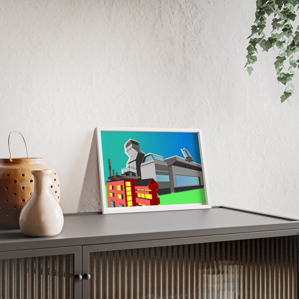 Dystopian Futuristic City Poster with Wooden Frame