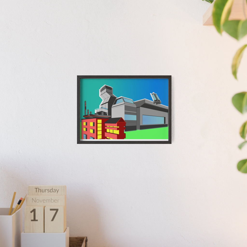 Dystopian Futuristic City Poster with Wooden Frame