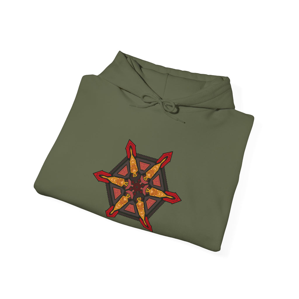 Star of Flames Hoodie — Geometric Fire Mandala Pullover