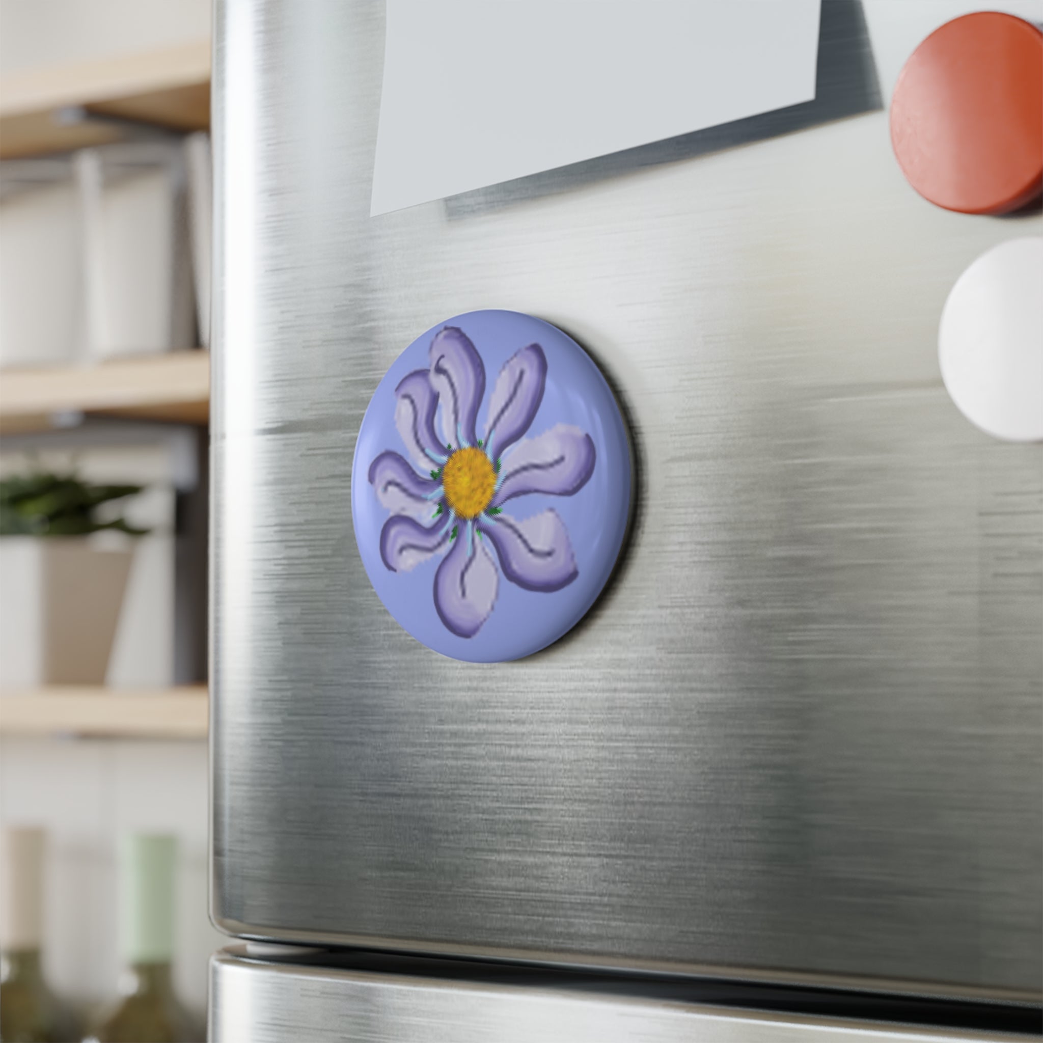 Pastel Purple Flower Button Magnet – Round Floral Fridge Magnet