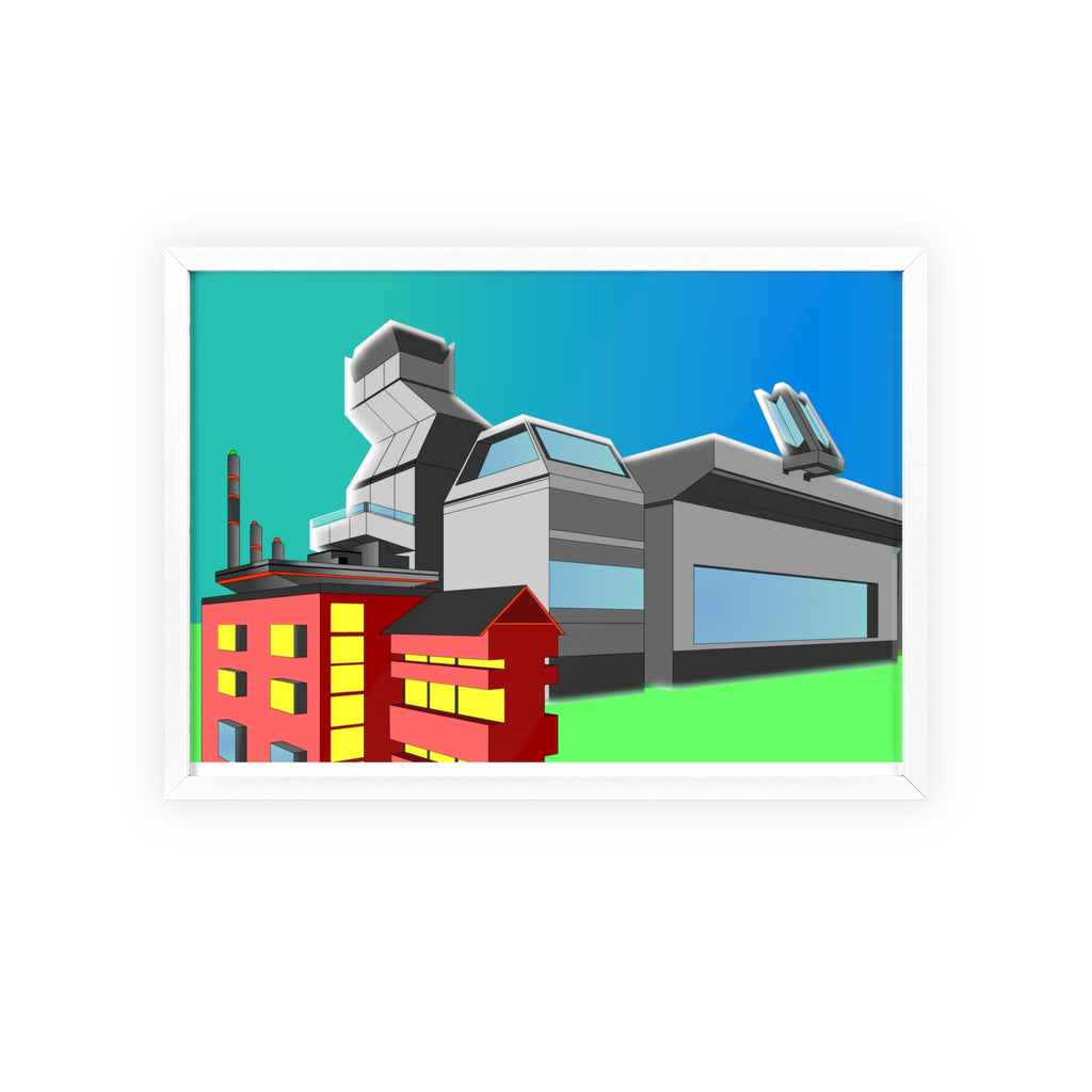 Dystopian Futuristic City Poster with Wooden Frame