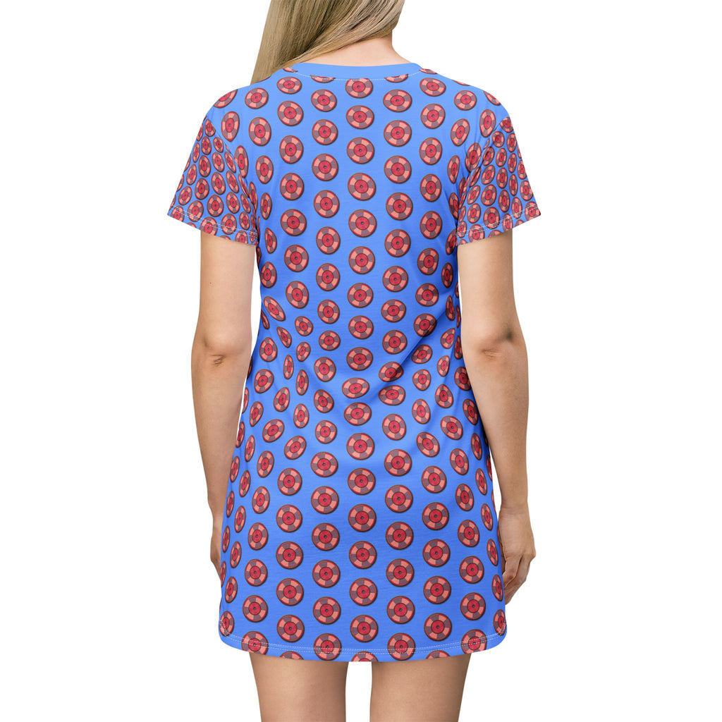 Blue Cherry Pattern T-Shirt Dress – All-Over Print Cute Fruit Dress
