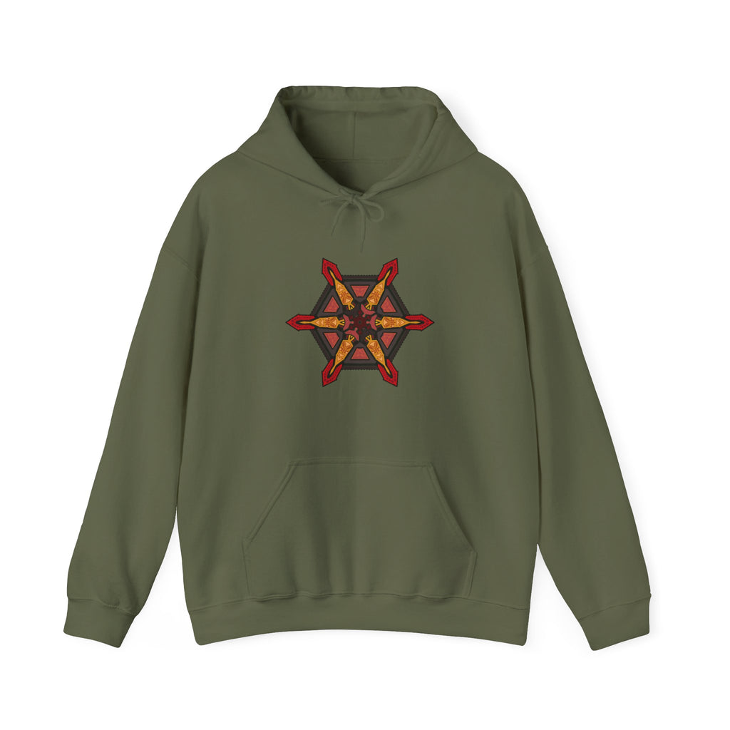 Star of Flames Hoodie — Geometric Fire Mandala Pullover