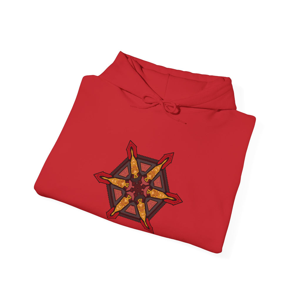 Star of Flames Hoodie — Geometric Fire Mandala Pullover