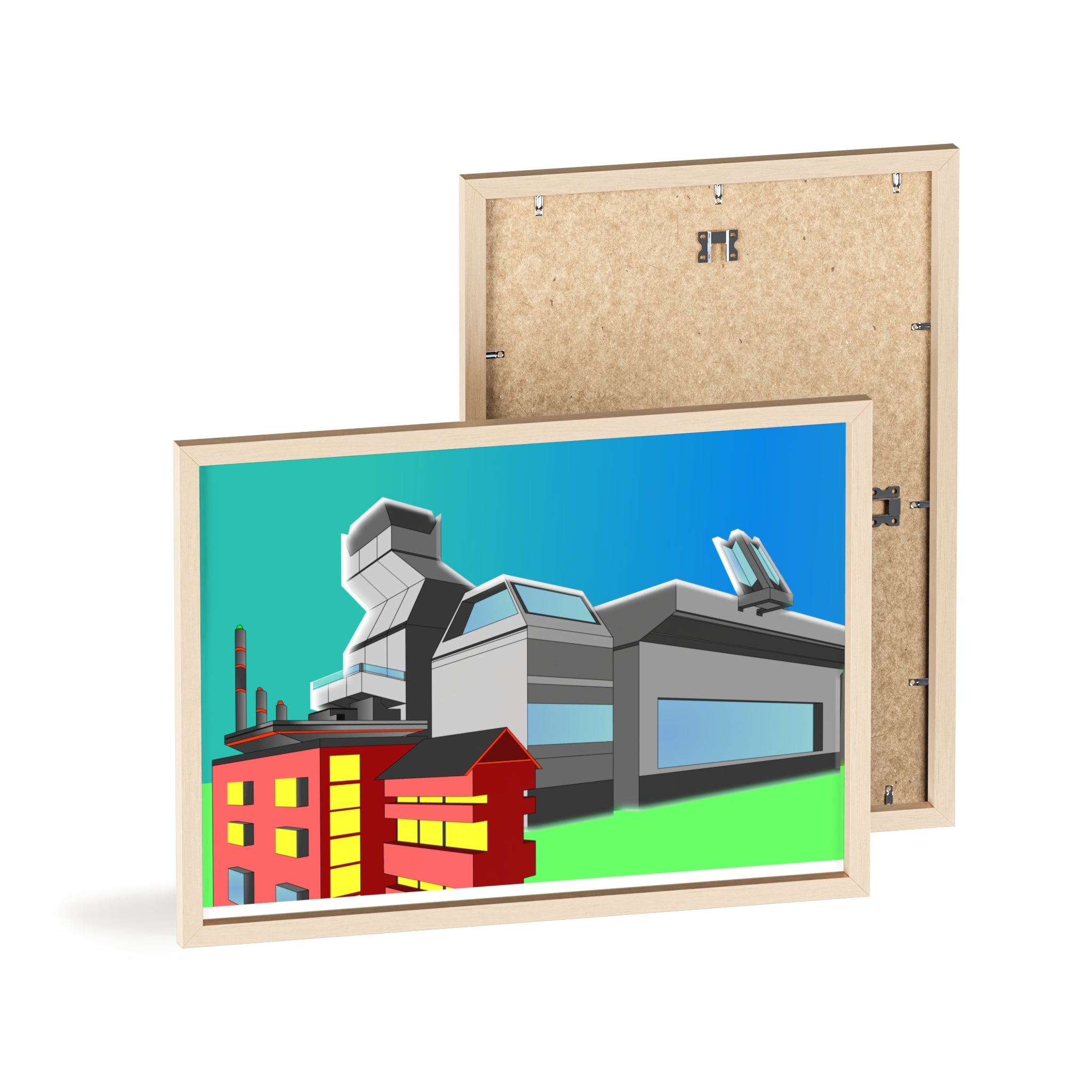Dystopian Futuristic City Poster with Wooden Frame