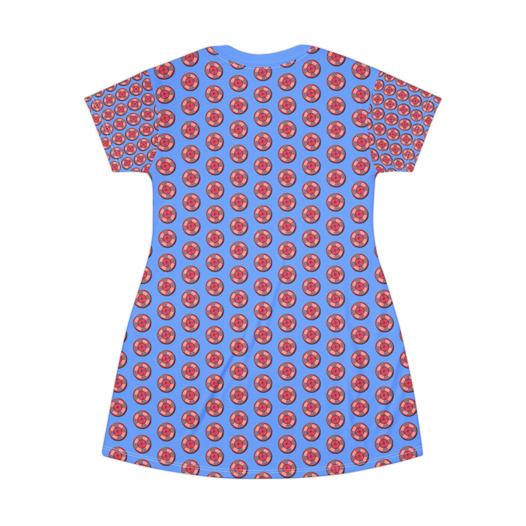 Blue Cherry Pattern T-Shirt Dress – All-Over Print Cute Fruit Dress