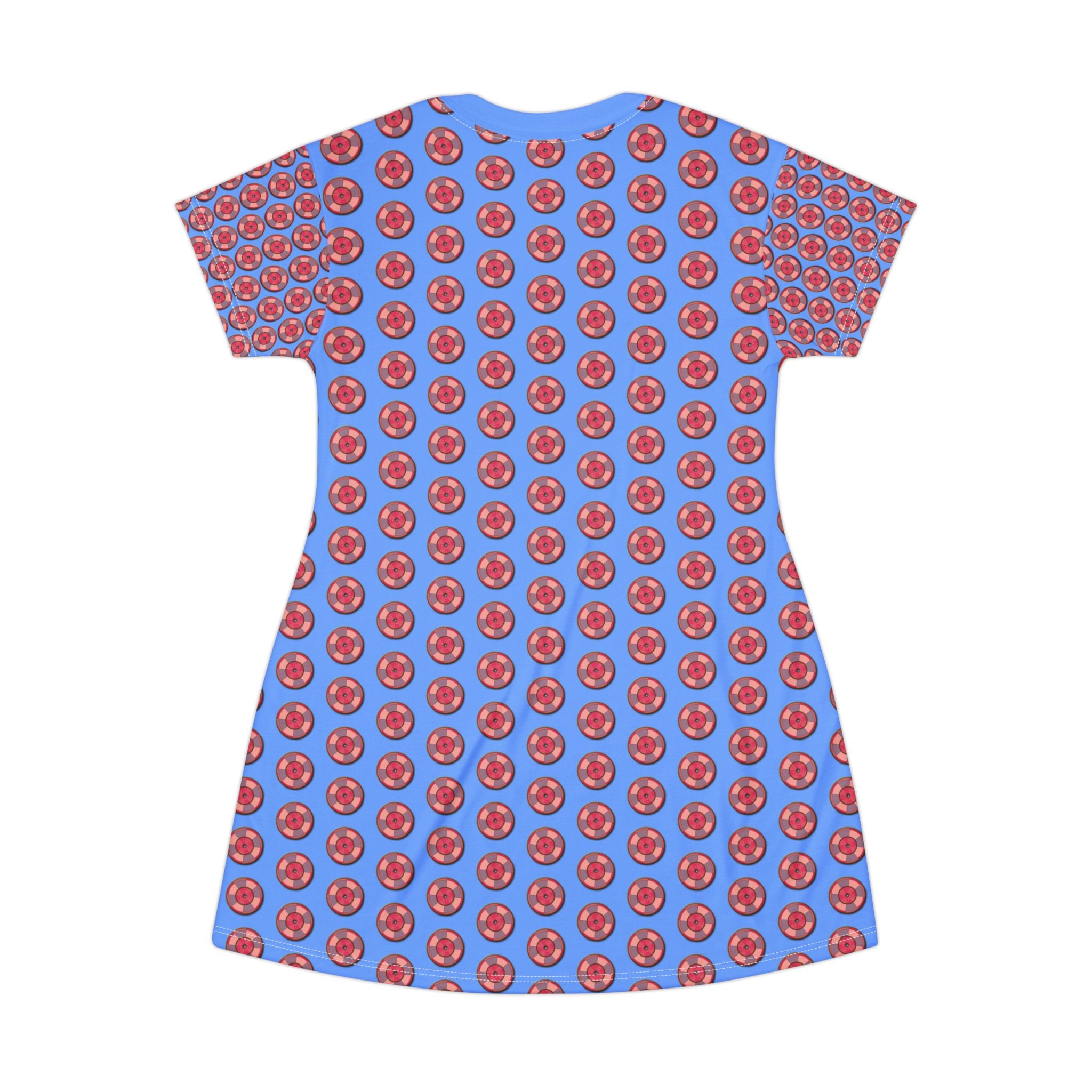 Blue Cherry Pattern T-Shirt Dress – All-Over Print Cute Fruit Dress