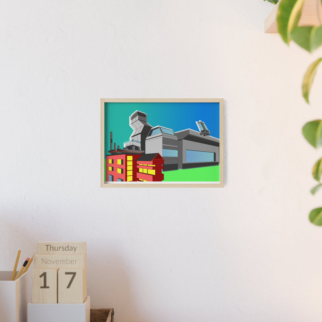 Dystopian Futuristic City Poster with Wooden Frame