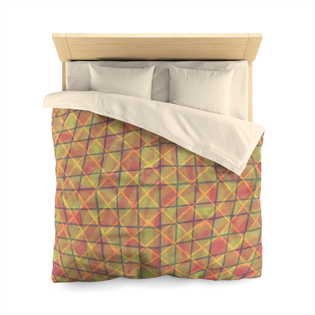 Abstract Hand-Drawn Grid Microfiber Duvet Cover