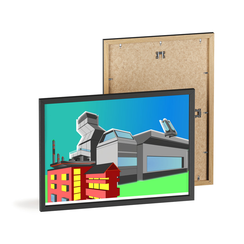 Dystopian Futuristic City Poster with Wooden Frame