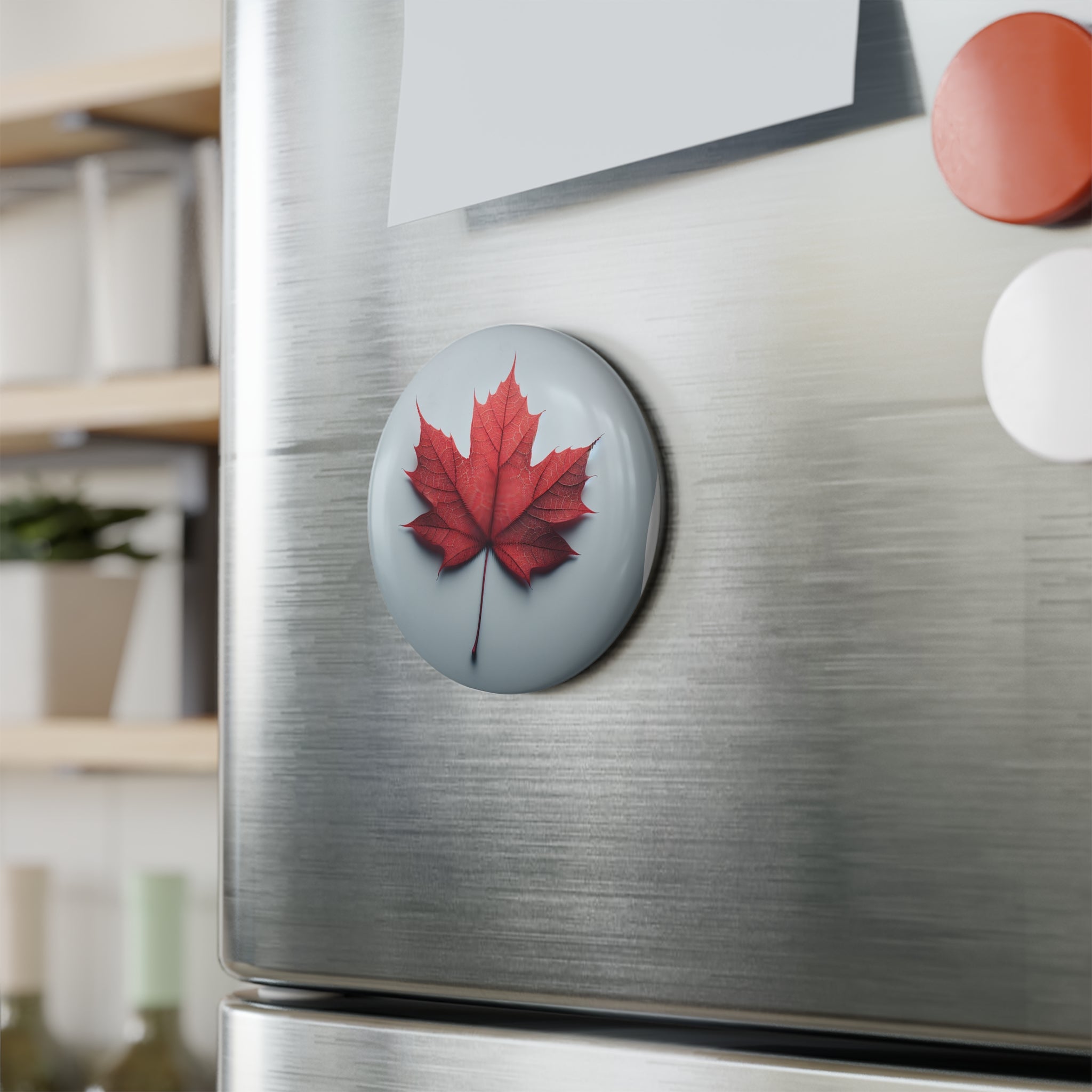 Button Magnet - Red Canadian Maple Leaf Fridge Magnet