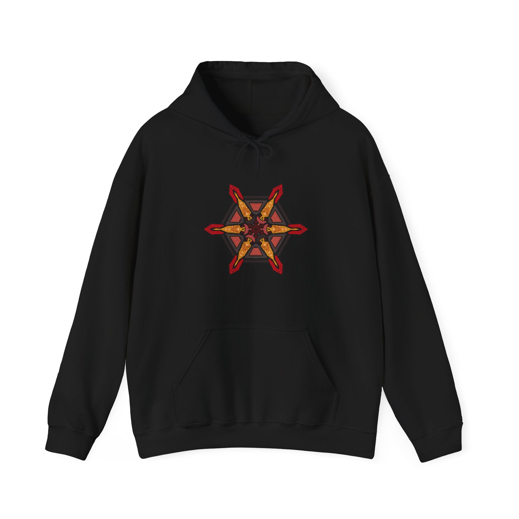 Star of Flames Hoodie — Geometric Fire Mandala Pullover