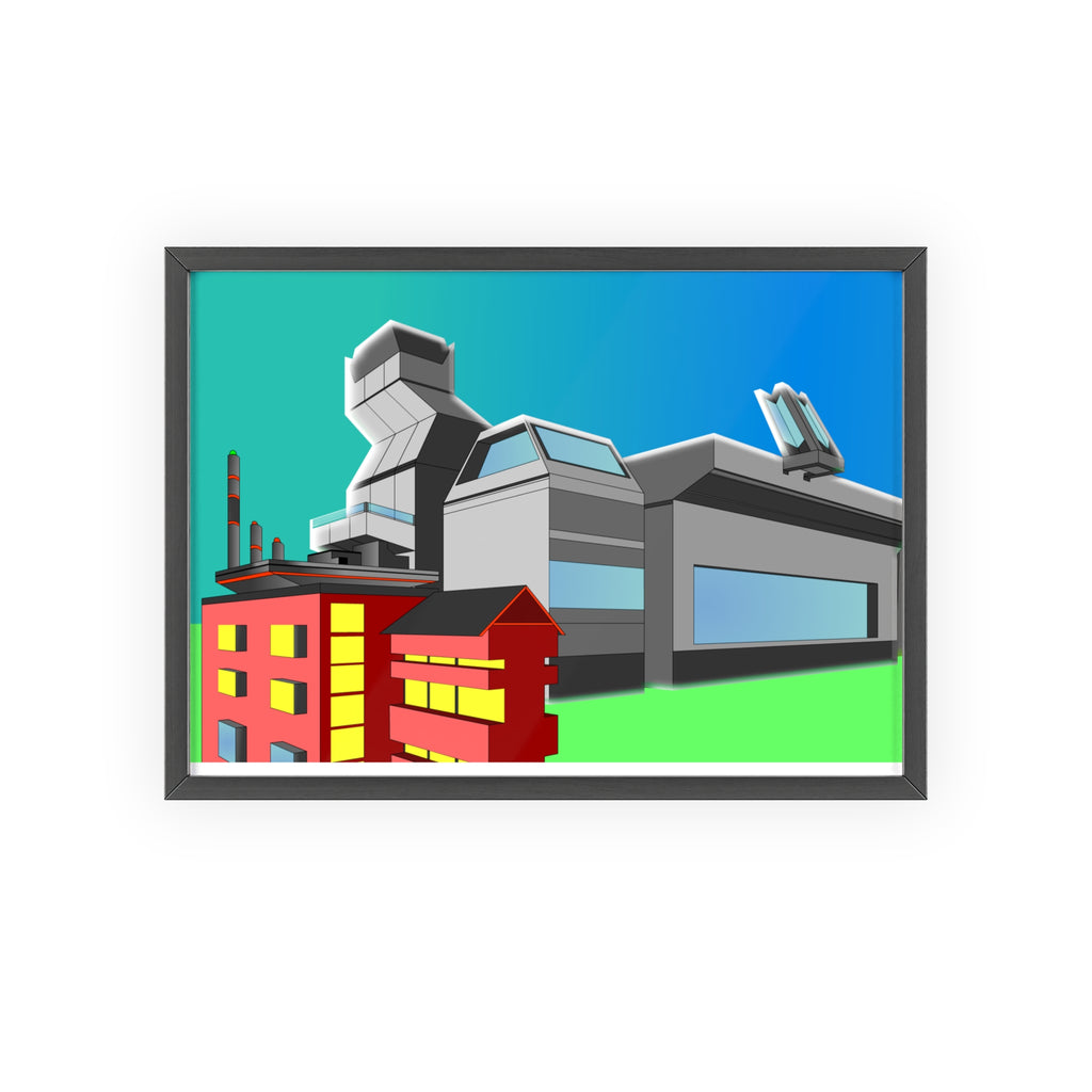 Dystopian Futuristic City Poster with Wooden Frame