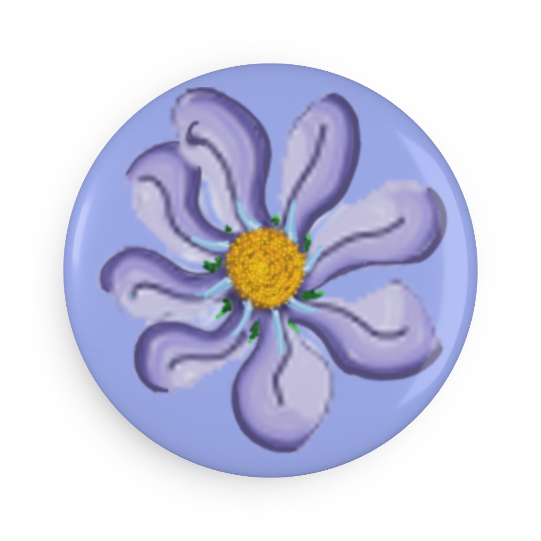 Pastel Purple Flower Button Magnet – Round Floral Fridge Magnet