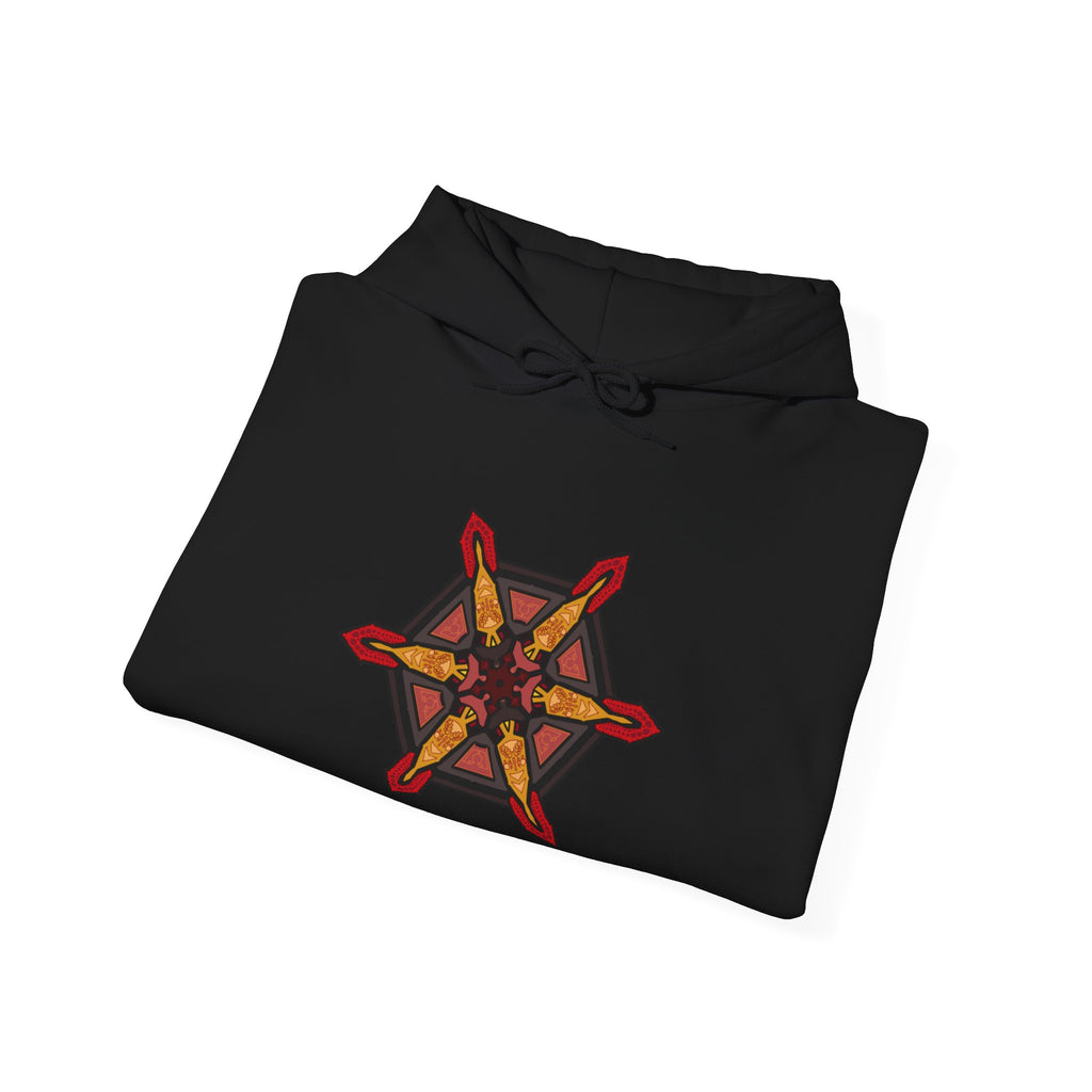 Star of Flames Hoodie — Geometric Fire Mandala Pullover