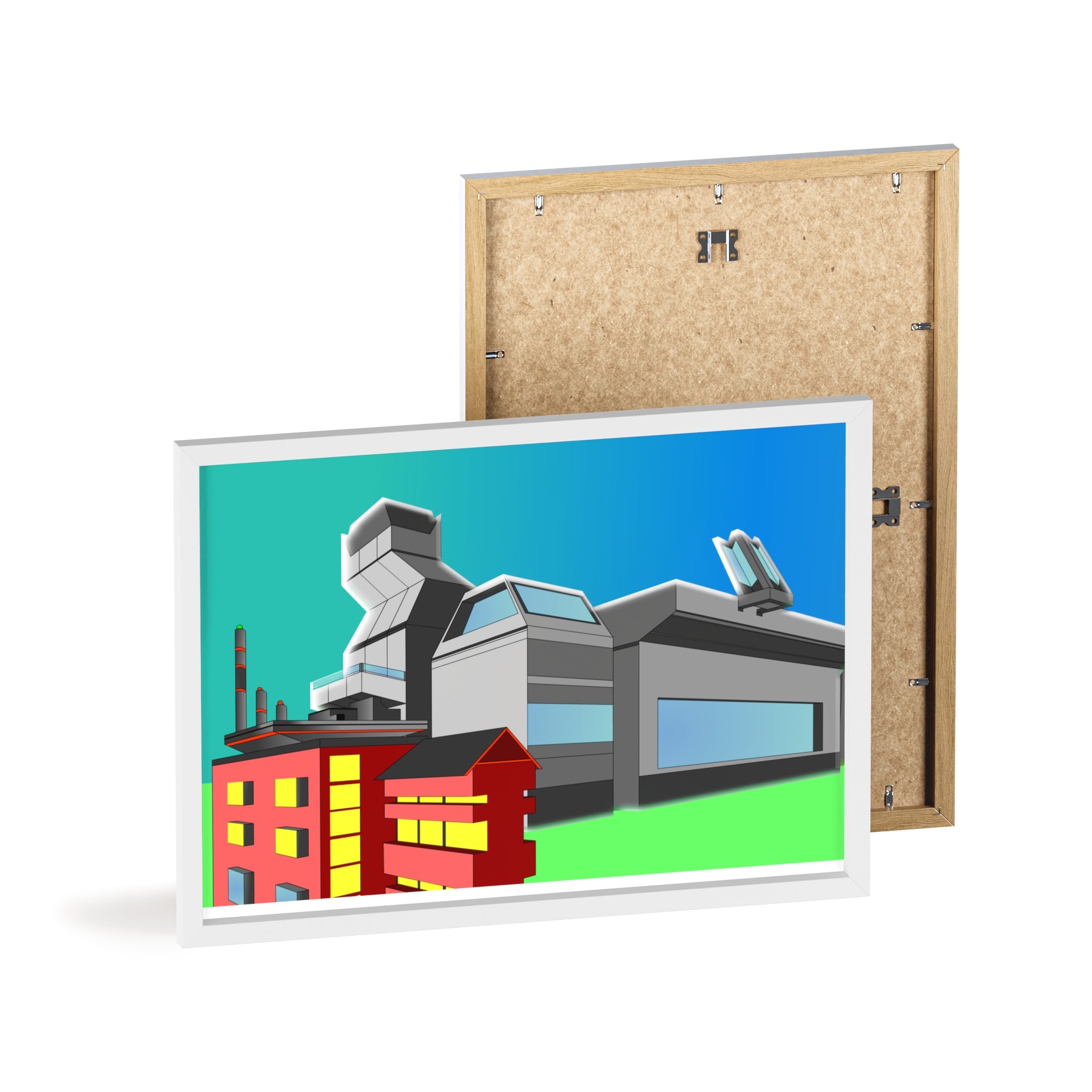 Dystopian Futuristic City Poster with Wooden Frame