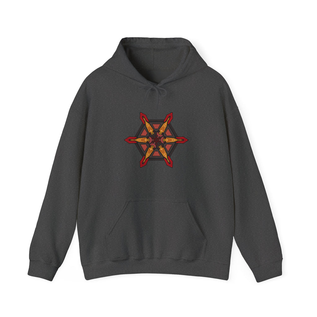 Star of Flames Hoodie — Geometric Fire Mandala Pullover