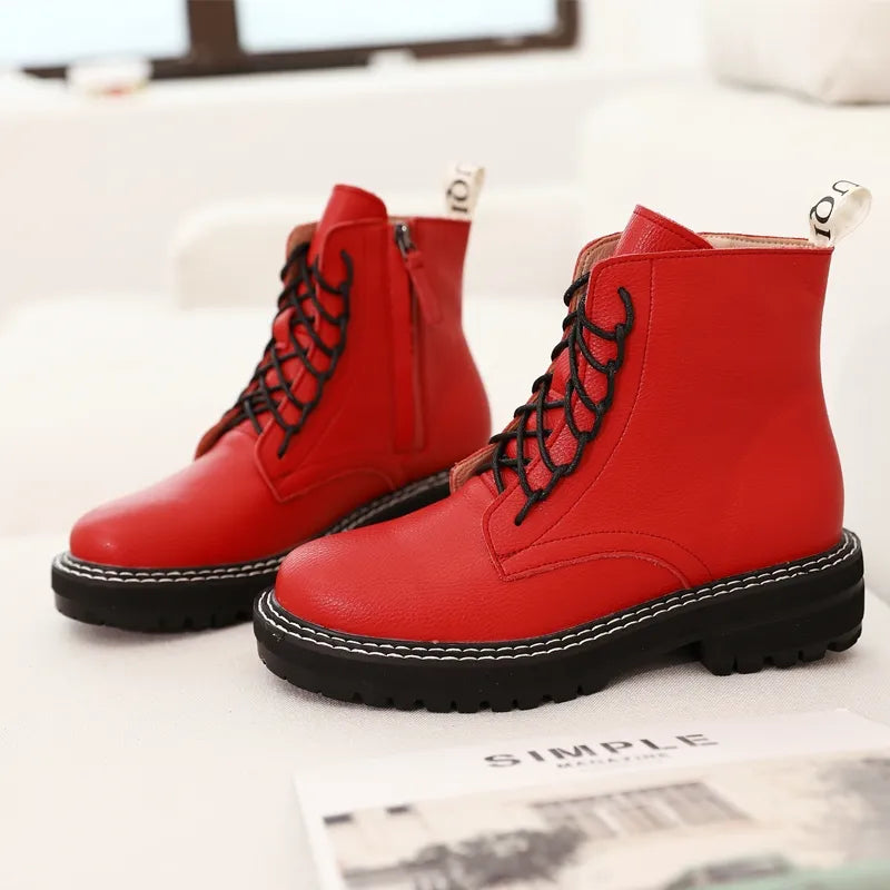 DIMANYU Women Ankle Boots2023 New Genuine Leather Winter Thick With Fur Ladies Short Boots Motorcycle Martn Boots Women