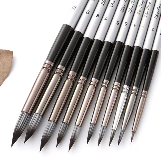 Set of 10 Silver Gray Watercolor Brushes