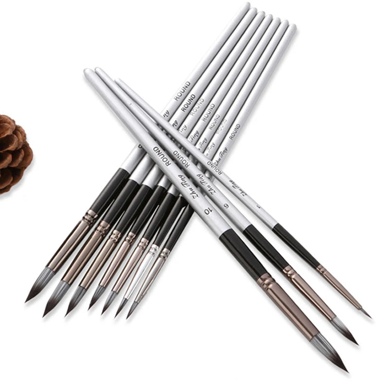 Set of 10 Silver Gray Watercolor Brushes