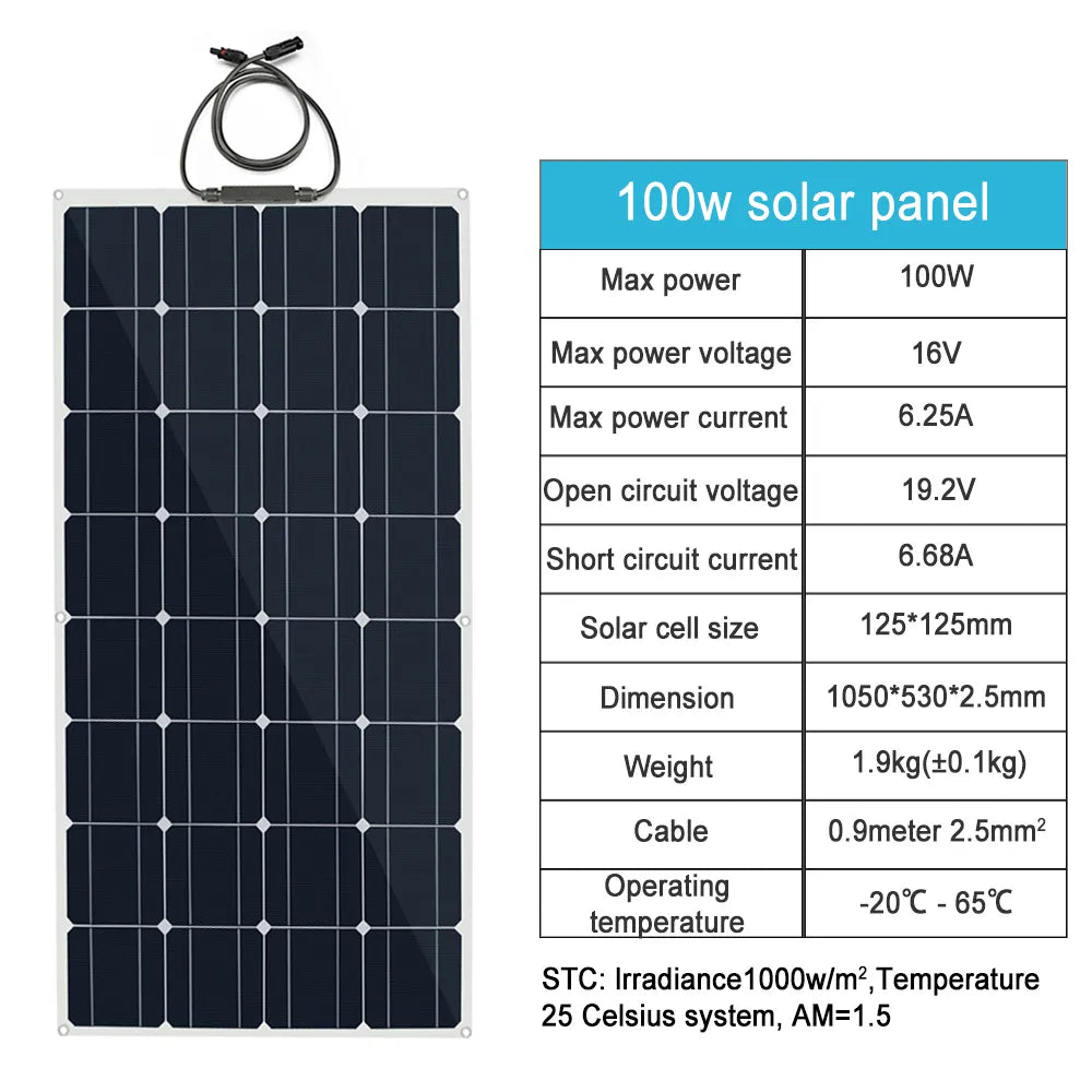 DGSUNLIGHT 100w 200w 12v portable Solar Panel Flexible 16V 800W plate CELLS Monocrystalline silicon