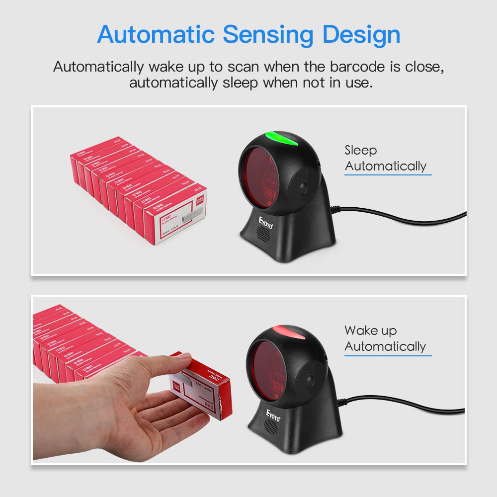 Eyoyo EY-7100 1D/2D Desktop Barcode Scanner Omnidirectional USB Wired Barcode Reader Platform Scanner Automatic Sensing Scanning