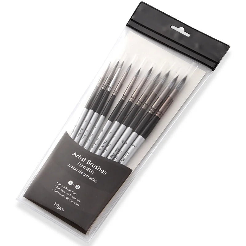 Set of 10 Silver Gray Watercolor Brushes