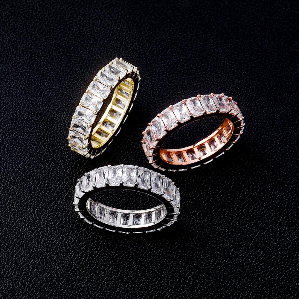 TOPGRILLZ New Square Cubic Zirconia Rings Iced Out Micro Pave Rings Cool Men Women Couple Gold Color Rings Hip Hop Jewelry Gift