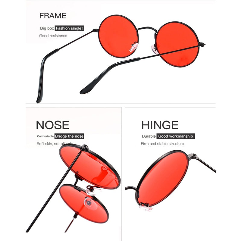 Small Retro Round Sunglasses Women Brand Design Vintage Punk Hippie Men Sun Glasses Yellow Red Circle Lens Shades Female S362