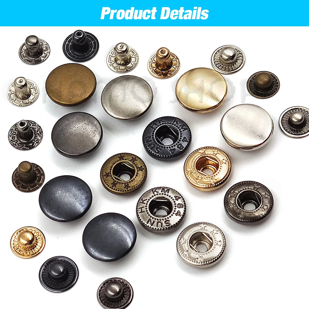 50 Sets Metal Snap Fasteners Kit - Press Button Studs with Optional Installation Tools for Leathercraft, Clothes, Garment, Bags, Shoes