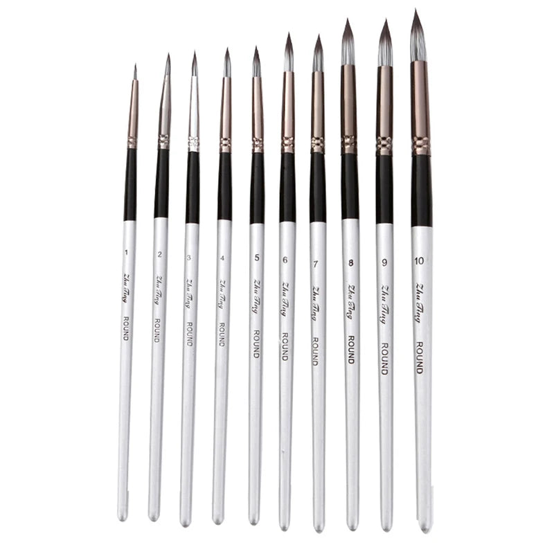 Set of 10 Silver Gray Watercolor Brushes