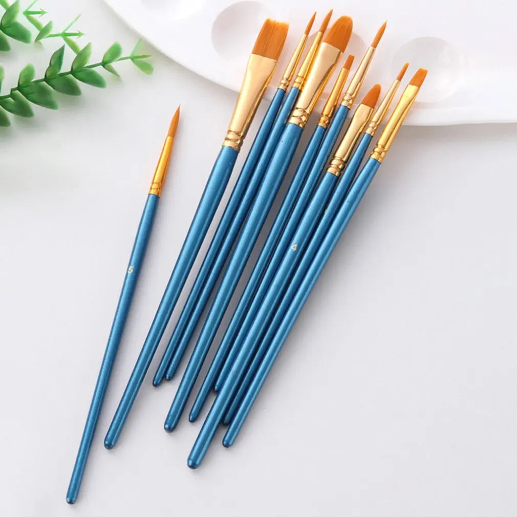 10Pcs High-Quality Nylon Hair Artist Paint Brush Set - Wood Black Handle for Watercolor, Acrylic, Oil Painting - Art Supplies