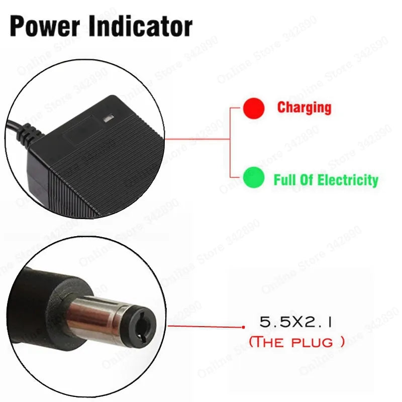 36V 2A Lithium Battery Charger - Output 42V 2A, Input 100-240VAC, for 10Series 36V Electric Bike