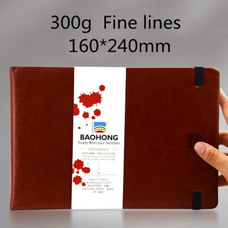 Baohong 100% Cotton Watercolor Paper Book - 300g, 24 Sheets, Portable Sketchbook for Travel