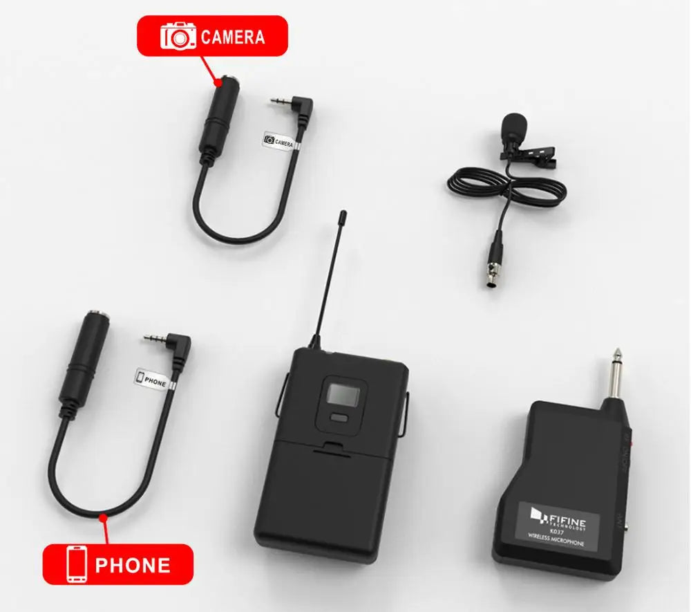 Fifine 20-Channel UHF Wireless Lavalier Lapel Microphone System with Bodypack Transmitter, Mini  Lapel Mic & Portable Receiver