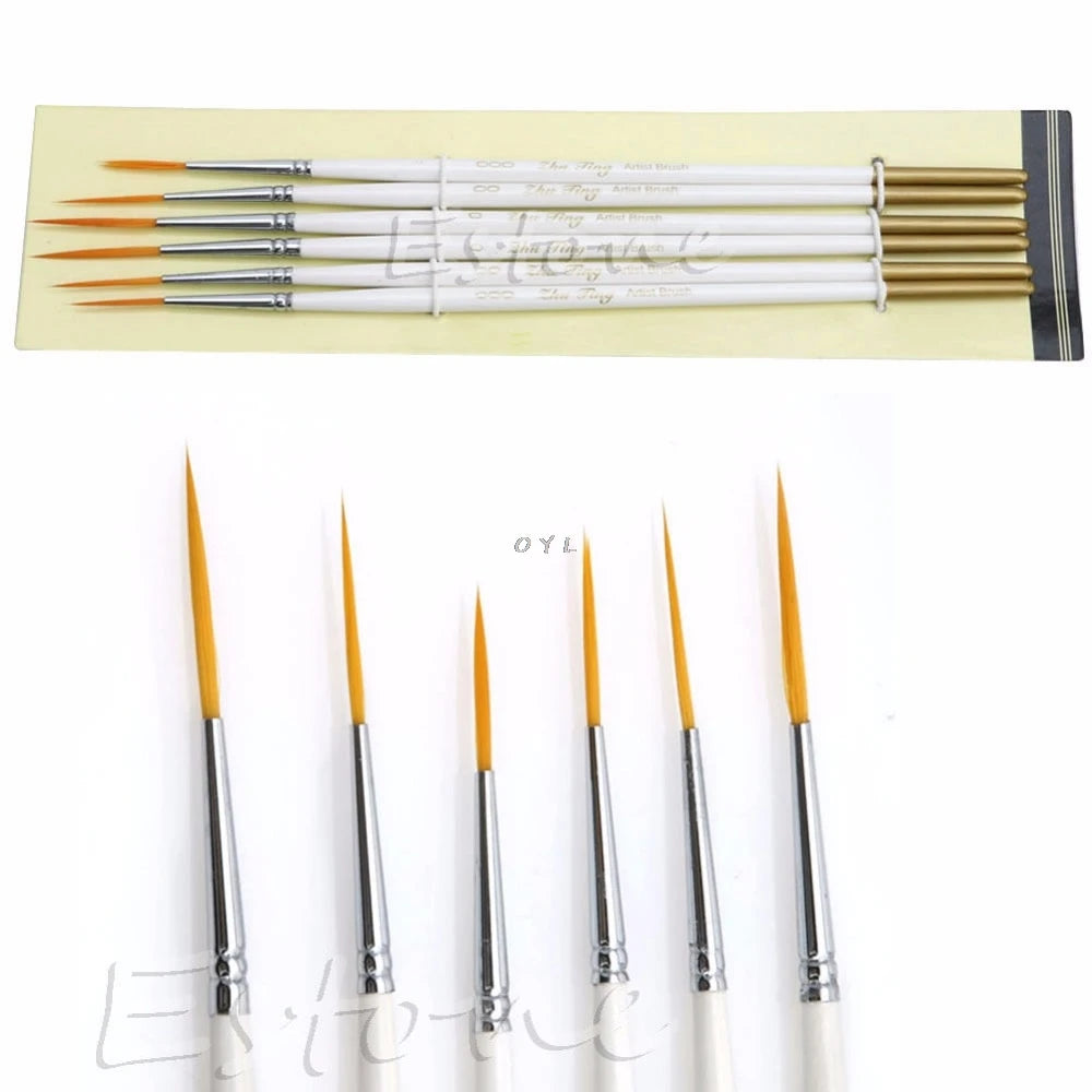 Hot 6Pcs/Set Nylon Hair Round Paint Brush Hook Line Pen Artist Draw Painting Craft