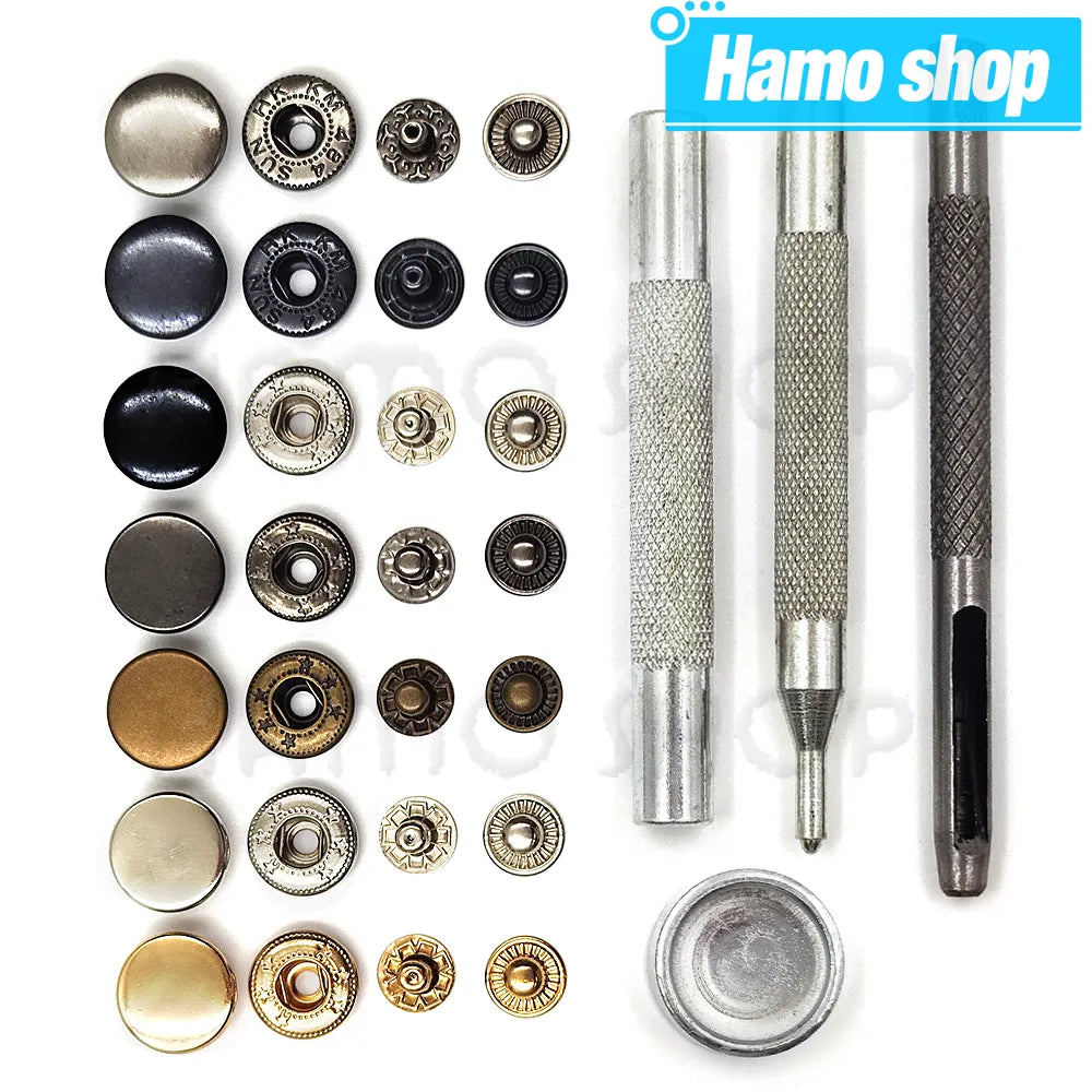 50 Sets Metal Snap Fasteners Kit - Press Button Studs with Optional Installation Tools for Leathercraft, Clothes, Garment, Bags, Shoes