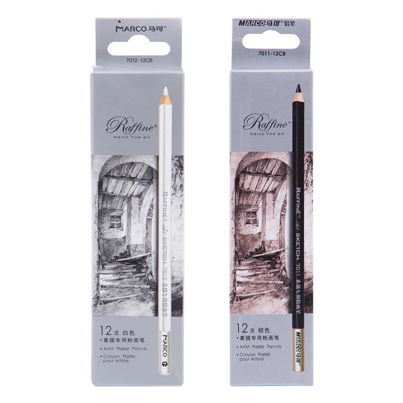 3pcs Marco Charcoal Sketching Pencils Set - Soft-Medium-Hard, Graphite, Charcoal Pen, High-Gloss White