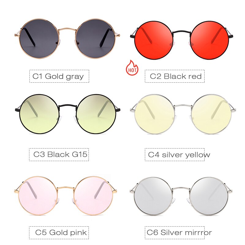 Small Retro Round Sunglasses Women Brand Design Vintage Punk Hippie Men Sun Glasses Yellow Red Circle Lens Shades Female S362