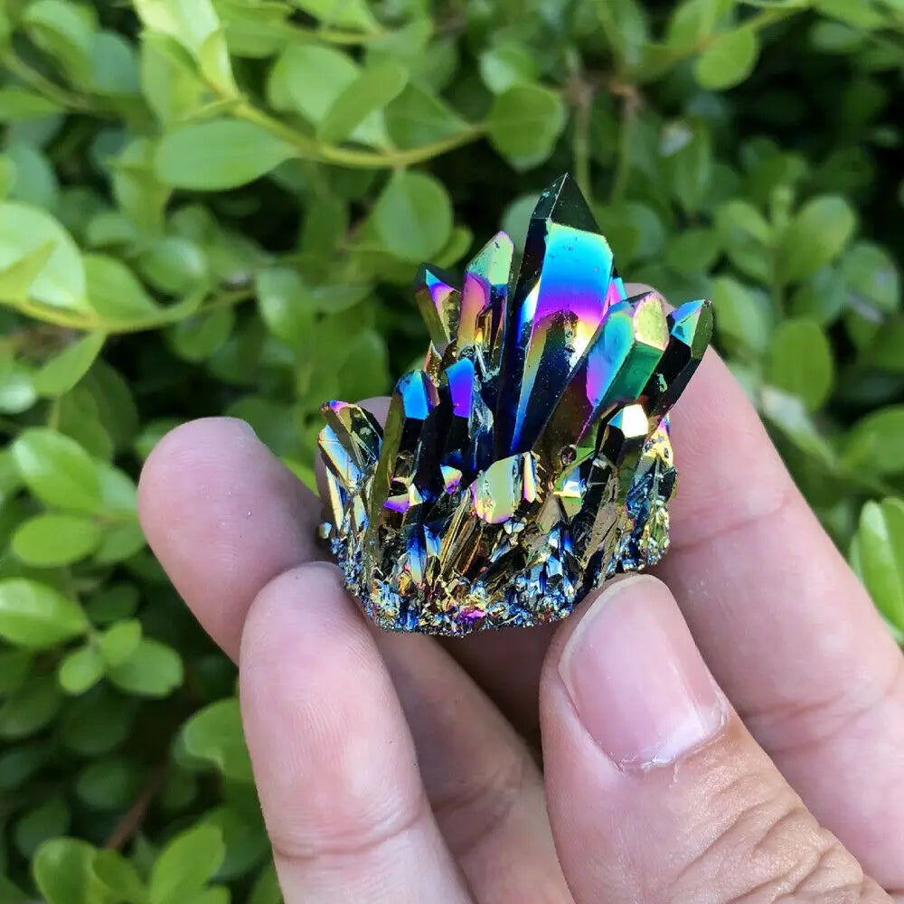 Natural Quartz Rainbow Titanium Cluster Healing Crystals Stone for Specimen Mineral Decor Gift