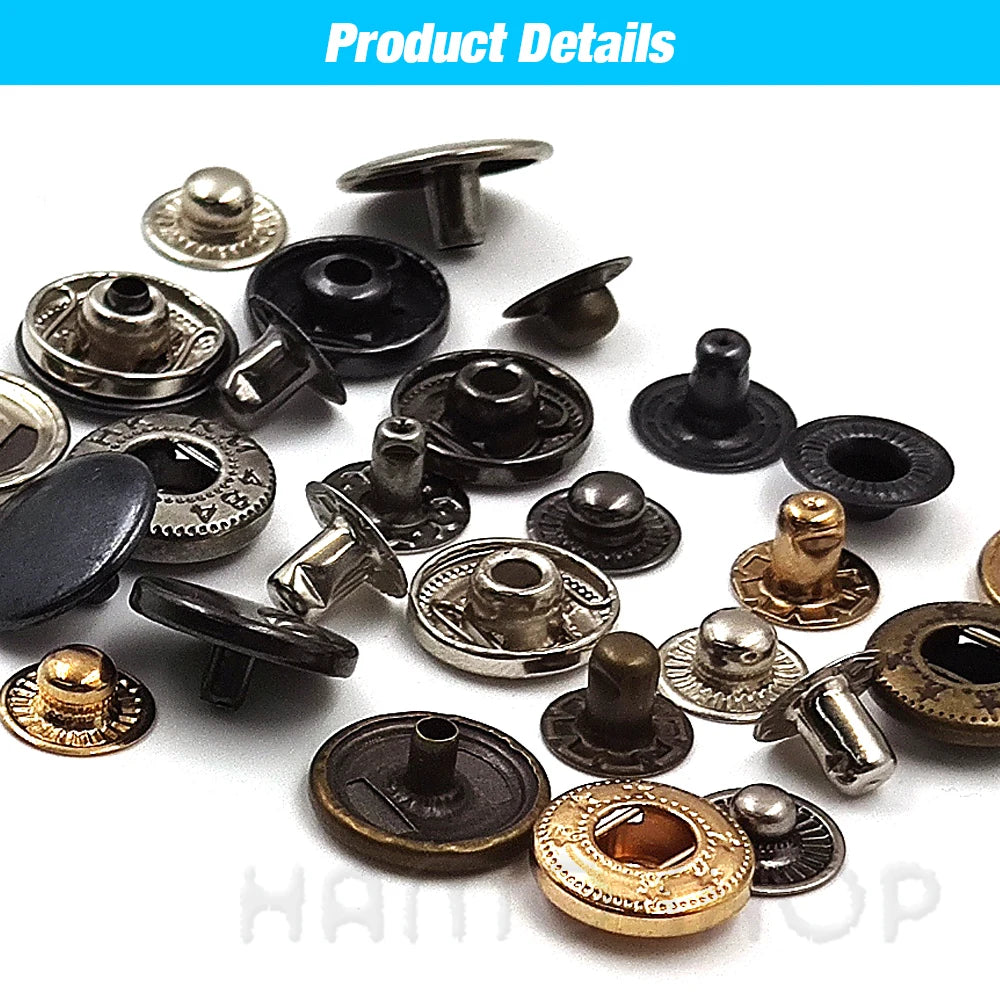 50 Sets Metal Snap Fasteners Kit - Press Button Studs with Optional Installation Tools for Leathercraft, Clothes, Garment, Bags, Shoes