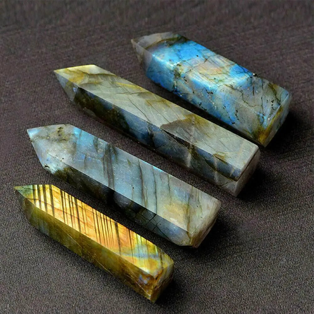 Natural Labradorite Quartz Hexagonal Prisms Obelisk Crystal Column Wand Point Healing Treatment Stone Gifts