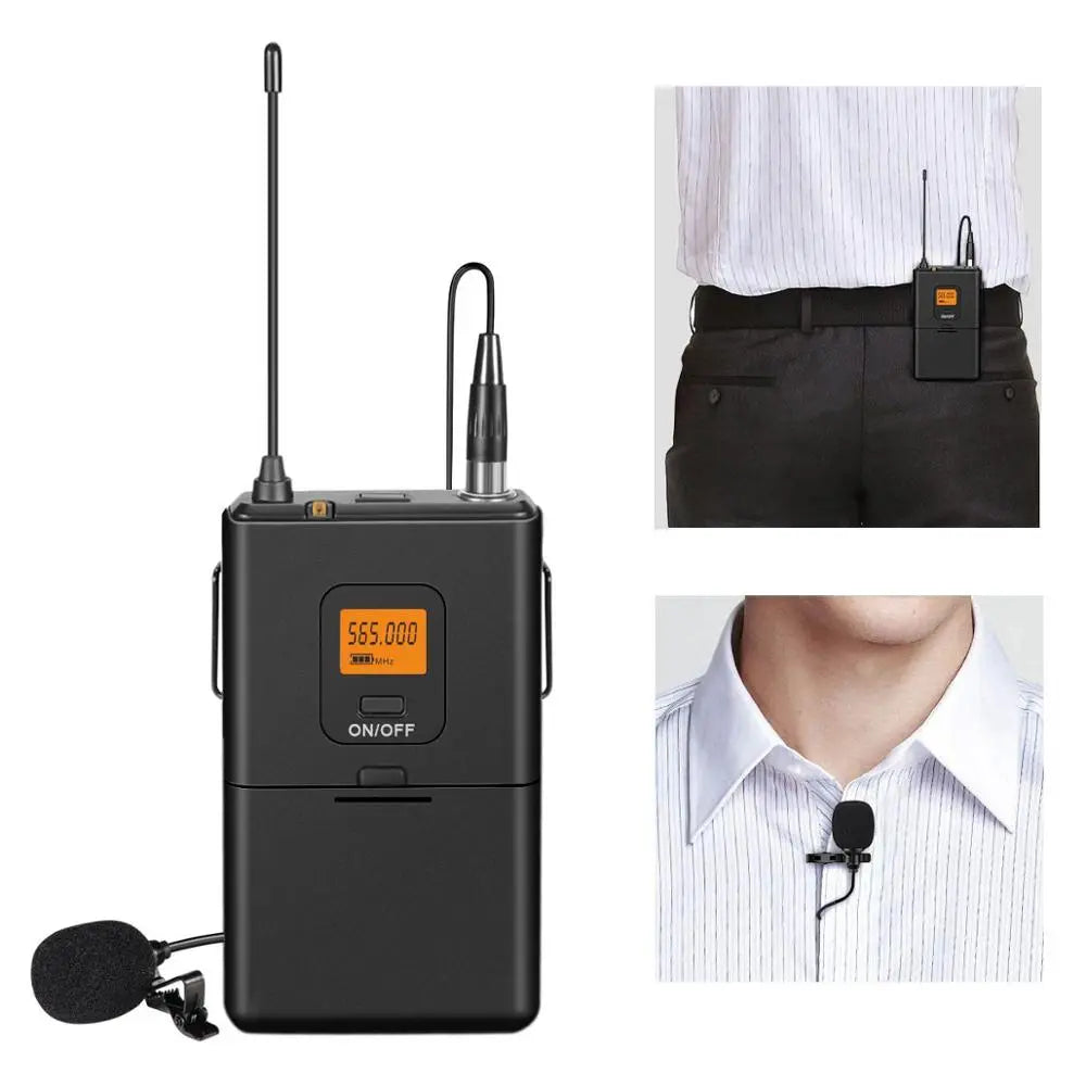 Fifine 20-Channel UHF Wireless Lavalier Lapel Microphone System with Bodypack Transmitter, Mini  Lapel Mic & Portable Receiver