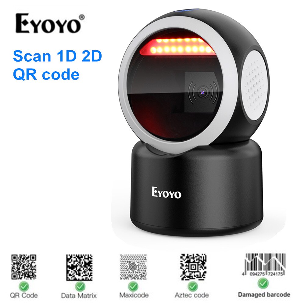 Eyoyo EY-7100 1D/2D Desktop Barcode Scanner Omnidirectional USB Wired Barcode Reader Platform Scanner Automatic Sensing Scanning