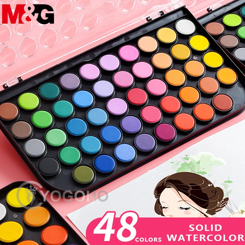 M&G Portable Iron/Plastic box Solid Watercolor 12/28/36/48 Colors Pigment Professional Watercolor Painting Supplie Art Tool Set